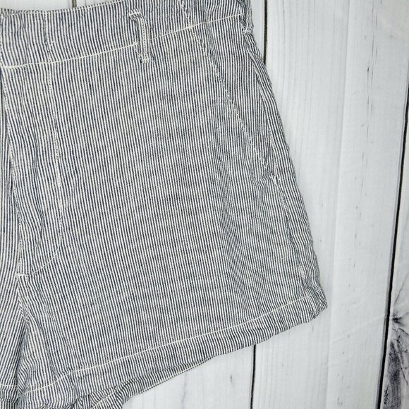 Abercrombie & Fitch Sz L 2.5" Shorts High Rise Linen Blend Blue White Striped - Picture 4 of 7